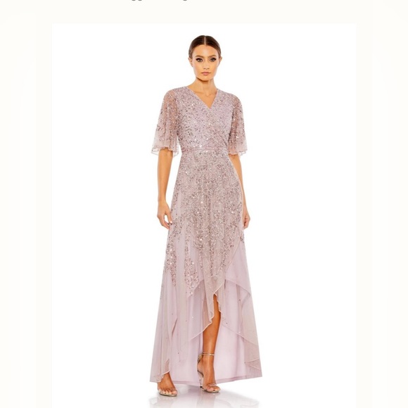 Mac Duggal SEQUINED BUTTERFLY SLEEVE HIGH LOW GOWN 93681 NWT (4)🌴 - Picture 1 of 13